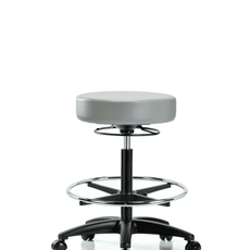 Vinyl Stool without Back - High Bench Height with Chrome Foot Ring & Casters in Dove Trailblazer Vinyl - VHBSO-RG-CF-RC-8567