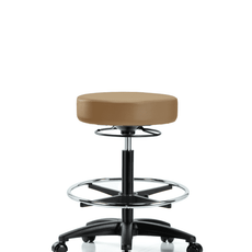 Vinyl Stool without Back - High Bench Height with Chrome Foot Ring & Casters in Taupe Trailblazer Vinyl - VHBSO-RG-CF-RC-8584