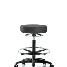 Vinyl Stool without Back - High Bench Height with Chrome Foot Ring & Casters in Charcoal Trailblazer Vinyl - VHBSO-RG-CF-RC-8605