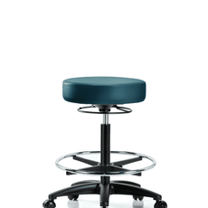 Vinyl Stool without Back - High Bench Height with Chrome Foot Ring & Casters in Marine Blue Supernova Vinyl - VHBSO-RG-CF-RC-8801
