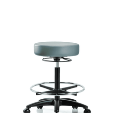Vinyl Stool without Back - High Bench Height with Chrome Foot Ring & Casters in Storm Supernova Vinyl - VHBSO-RG-CF-RC-8822
