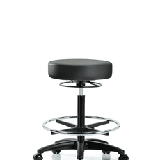 Vinyl Stool without Back - High Bench Height with Chrome Foot Ring & Casters in Carbon Supernova Vinyl - VHBSO-RG-CF-RC-8823