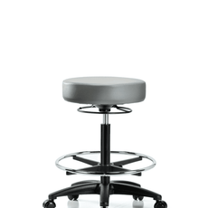Vinyl Stool without Back - High Bench Height with Chrome Foot Ring & Casters in Sterling Supernova Vinyl - VHBSO-RG-CF-RC-8840