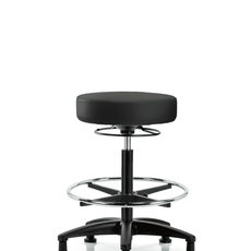 Vinyl Stool without Back - High Bench Height with Chrome Foot Ring & Stationary Glides in Black Trailblazer Vinyl - VHBSO-RG-CF-RG-8540