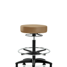 Vinyl Stool without Back - High Bench Height with Chrome Foot Ring & Stationary Glides in Taupe Trailblazer Vinyl - VHBSO-RG-CF-RG-8584