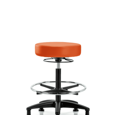 Vinyl Stool without Back - High Bench Height with Chrome Foot Ring & Stationary Glides in Orange Kist Trailblazer Vinyl - VHBSO-RG-CF-RG-8613
