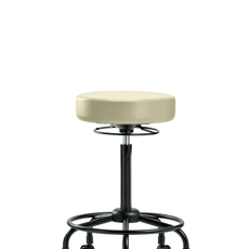 Vinyl Stool without Back - High Bench Height with Round Tube Base & Casters in Adobe White Trailblazer Vinyl - VHBSO-RT-RC-8501