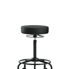 Vinyl Stool without Back - High Bench Height with Round Tube Base & Casters in Black Trailblazer Vinyl - VHBSO-RT-RC-8540