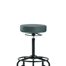 Vinyl Stool without Back - High Bench Height with Round Tube Base & Casters in Colonial Blue Trailblazer Vinyl - VHBSO-RT-RC-8546