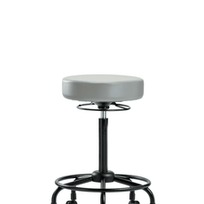 Vinyl Stool without Back - High Bench Height with Round Tube Base & Casters in Dove Trailblazer Vinyl - VHBSO-RT-RC-8567