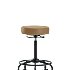 Vinyl Stool without Back - High Bench Height with Round Tube Base & Casters in Taupe Trailblazer Vinyl - VHBSO-RT-RC-8584