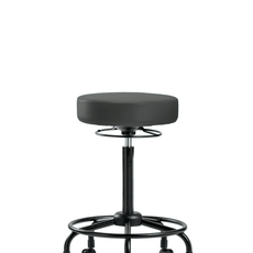 Vinyl Stool without Back - High Bench Height with Round Tube Base & Casters in Charcoal Trailblazer Vinyl - VHBSO-RT-RC-8605