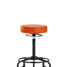 Vinyl Stool without Back - High Bench Height with Round Tube Base & Casters in Orange Kist Trailblazer Vinyl - VHBSO-RT-RC-8613