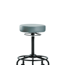 Vinyl Stool without Back - High Bench Height with Round Tube Base & Casters in Storm Supernova Vinyl - VHBSO-RT-RC-8822