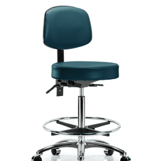 Vinyl Stool with Back Chrome - High Bench Height with Chrome Foot Ring & Casters in Marine Blue Supernova Vinyl - VHBST-CR-T0-CF-CC-8801
