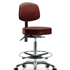 Vinyl Stool with Back Chrome - High Bench Height with Chrome Foot Ring & Casters in Taupe Supernova Vinyl - VHBST-CR-T0-CF-CC-8815