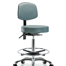 Vinyl Stool with Back Chrome - High Bench Height with Chrome Foot Ring & Casters in Storm Supernova Vinyl - VHBST-CR-T0-CF-CC-8822