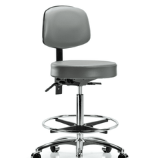 Vinyl Stool with Back Chrome - High Bench Height with Chrome Foot Ring & Casters in Sterling Supernova Vinyl - VHBST-CR-T0-CF-CC-8840