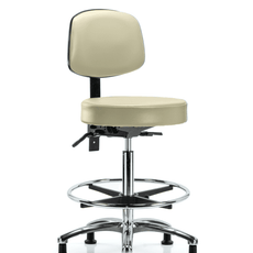 Vinyl Stool with Back Chrome - High Bench Height with Chrome Foot Ring & Stationary Glides in Adobe White Trailblazer Vinyl - VHBST-CR-T0-CF-RG-8501