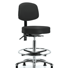 Vinyl Stool with Back Chrome - High Bench Height with Chrome Foot Ring & Stationary Glides in Black Trailblazer Vinyl - VHBST-CR-T0-CF-RG-8540