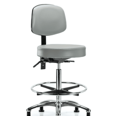 Vinyl Stool with Back Chrome - High Bench Height with Chrome Foot Ring & Stationary Glides in Dove Trailblazer Vinyl - VHBST-CR-T0-CF-RG-8567