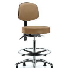 Vinyl Stool with Back Chrome - High Bench Height with Chrome Foot Ring & Stationary Glides in Taupe Trailblazer Vinyl - VHBST-CR-T0-CF-RG-8584
