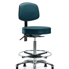 Vinyl Stool with Back Chrome - High Bench Height with Chrome Foot Ring & Stationary Glides in Marine Blue Supernova Vinyl - VHBST-CR-T0-CF-RG-8801