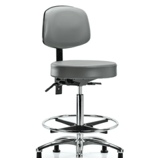 Vinyl Stool with Back Chrome - High Bench Height with Chrome Foot Ring & Stationary Glides in Sterling Supernova Vinyl - VHBST-CR-T0-CF-RG-8840
