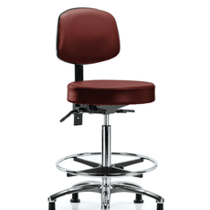 Vinyl Stool with Back Chrome - High Bench Height with Seat Tilt, Chrome Foot Ring, & Stationary Glides in Taupe Supernova Vinyl - VHBST-CR-T1-CF-RG-8815