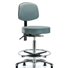 Vinyl Stool with Back Chrome - High Bench Height with Seat Tilt, Chrome Foot Ring, & Stationary Glides in Storm Supernova Vinyl - VHBST-CR-T1-CF-RG-8822