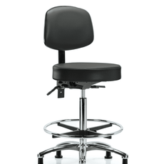 Vinyl Stool with Back Chrome - High Bench Height with Seat Tilt, Chrome Foot Ring, & Stationary Glides in Carbon Supernova Vinyl - VHBST-CR-T1-CF-RG-8823
