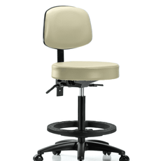 Vinyl Stool with Back - High Bench Height with Black Foot Ring & Casters in Adobe White Trailblazer Vinyl - VHBST-RG-T0-BF-RC-8501