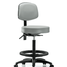 Vinyl Stool with Back - High Bench Height with Black Foot Ring & Casters in Dove Trailblazer Vinyl - VHBST-RG-T0-BF-RC-8567