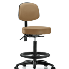 Vinyl Stool with Back - High Bench Height with Black Foot Ring & Casters in Taupe Trailblazer Vinyl - VHBST-RG-T0-BF-RC-8584