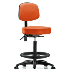 Vinyl Stool with Back - High Bench Height with Black Foot Ring & Casters in Orange Kist Trailblazer Vinyl - VHBST-RG-T0-BF-RC-8613