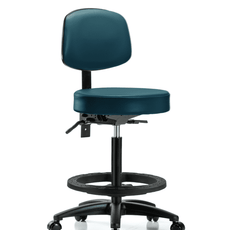 Vinyl Stool with Back - High Bench Height with Black Foot Ring & Casters in Marine Blue Supernova Vinyl - VHBST-RG-T0-BF-RC-8801