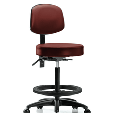 Vinyl Stool with Back - High Bench Height with Black Foot Ring & Casters in Taupe Supernova Vinyl - VHBST-RG-T0-BF-RC-8815