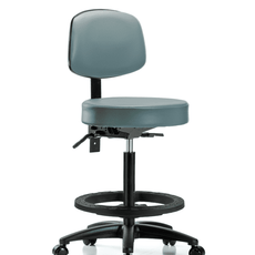 Vinyl Stool with Back - High Bench Height with Black Foot Ring & Casters in Storm Supernova Vinyl - VHBST-RG-T0-BF-RC-8822