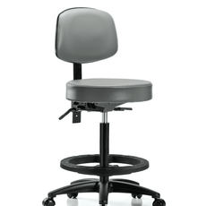 Vinyl Stool with Back - High Bench Height with Black Foot Ring & Casters in Sterling Supernova Vinyl - VHBST-RG-T0-BF-RC-8840