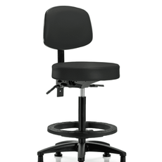Vinyl Stool with Back - High Bench Height with Black Foot Ring & Stationary Glides in Black Trailblazer Vinyl - VHBST-RG-T0-BF-RG-8540