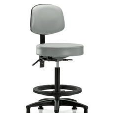 Vinyl Stool with Back - High Bench Height with Black Foot Ring & Stationary Glides in Dove Trailblazer Vinyl - VHBST-RG-T0-BF-RG-8567