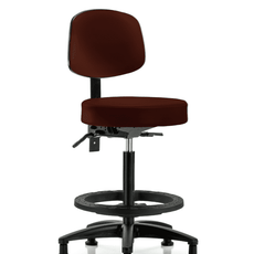 Vinyl Stool with Back - High Bench Height with Black Foot Ring & Stationary Glides in Burgundy Trailblazer Vinyl - VHBST-RG-T0-BF-RG-8569