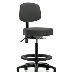 Vinyl Stool with Back - High Bench Height with Black Foot Ring & Stationary Glides in Charcoal Trailblazer Vinyl - VHBST-RG-T0-BF-RG-8605