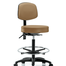 Vinyl Stool with Back - High Bench Height with Chrome Foot Ring & Casters in Taupe Trailblazer Vinyl - VHBST-RG-T0-CF-RC-8584
