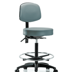 Vinyl Stool with Back - High Bench Height with Chrome Foot Ring & Casters in Storm Supernova Vinyl - VHBST-RG-T0-CF-RC-8822