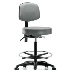 Vinyl Stool with Back - High Bench Height with Chrome Foot Ring & Casters in Sterling Supernova Vinyl - VHBST-RG-T0-CF-RC-8840