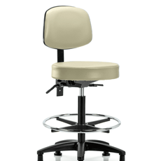 Vinyl Stool with Back - High Bench Height with Chrome Foot Ring & Stationary Glides in Adobe White Trailblazer Vinyl - VHBST-RG-T0-CF-RG-8501