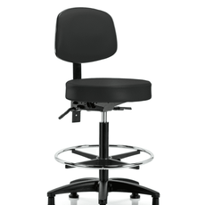 Vinyl Stool with Back - High Bench Height with Chrome Foot Ring & Stationary Glides in Black Trailblazer Vinyl - VHBST-RG-T0-CF-RG-8540