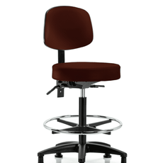 Vinyl Stool with Back - High Bench Height with Chrome Foot Ring & Stationary Glides in Burgundy Trailblazer Vinyl - VHBST-RG-T0-CF-RG-8569
