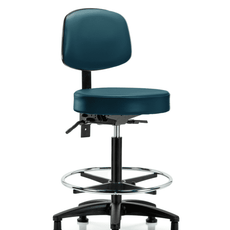 Vinyl Stool with Back - High Bench Height with Chrome Foot Ring & Stationary Glides in Marine Blue Supernova Vinyl - VHBST-RG-T0-CF-RG-8801